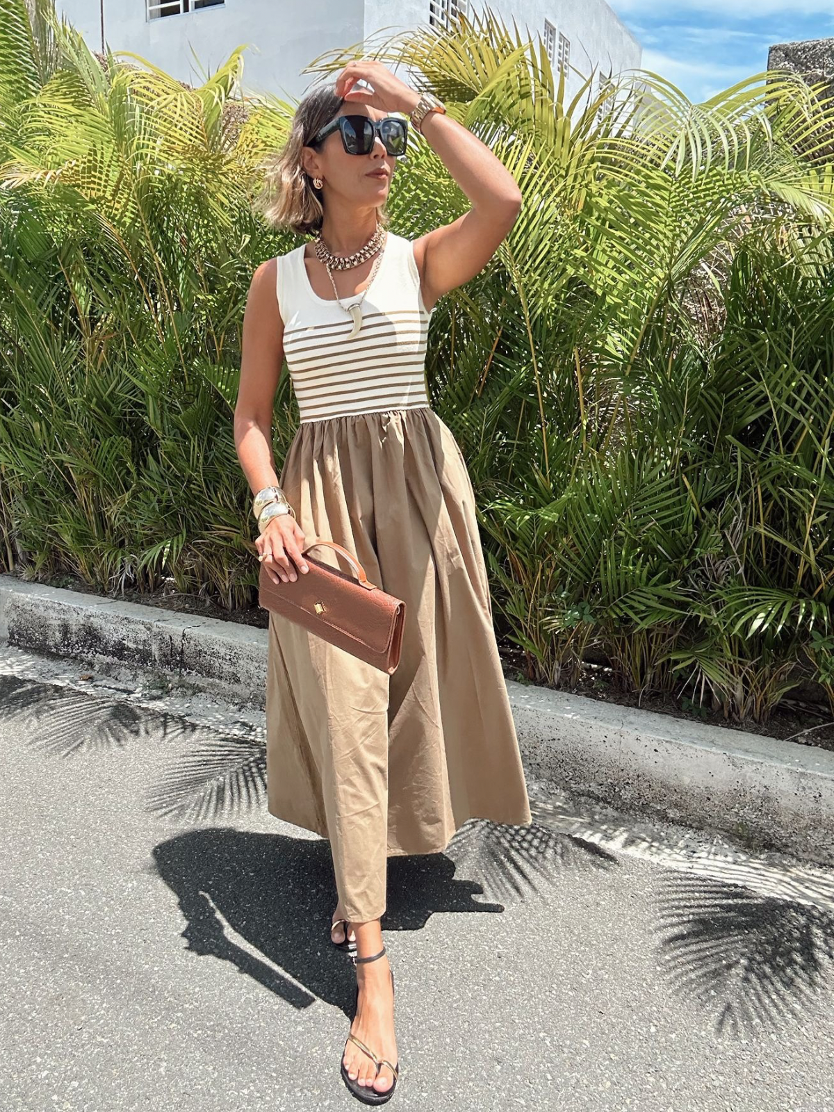 Striped Ribbed Bodice Maxi Sundress