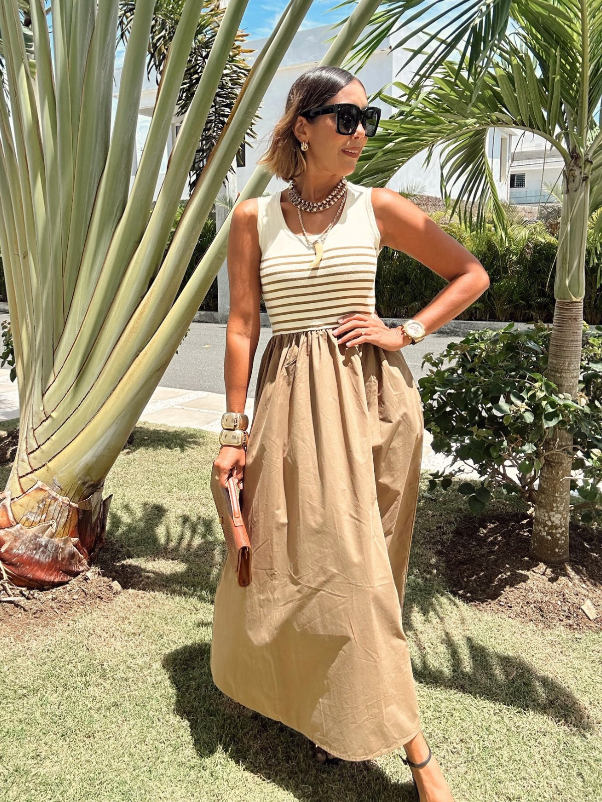 Striped Ribbed Bodice Maxi Sundress