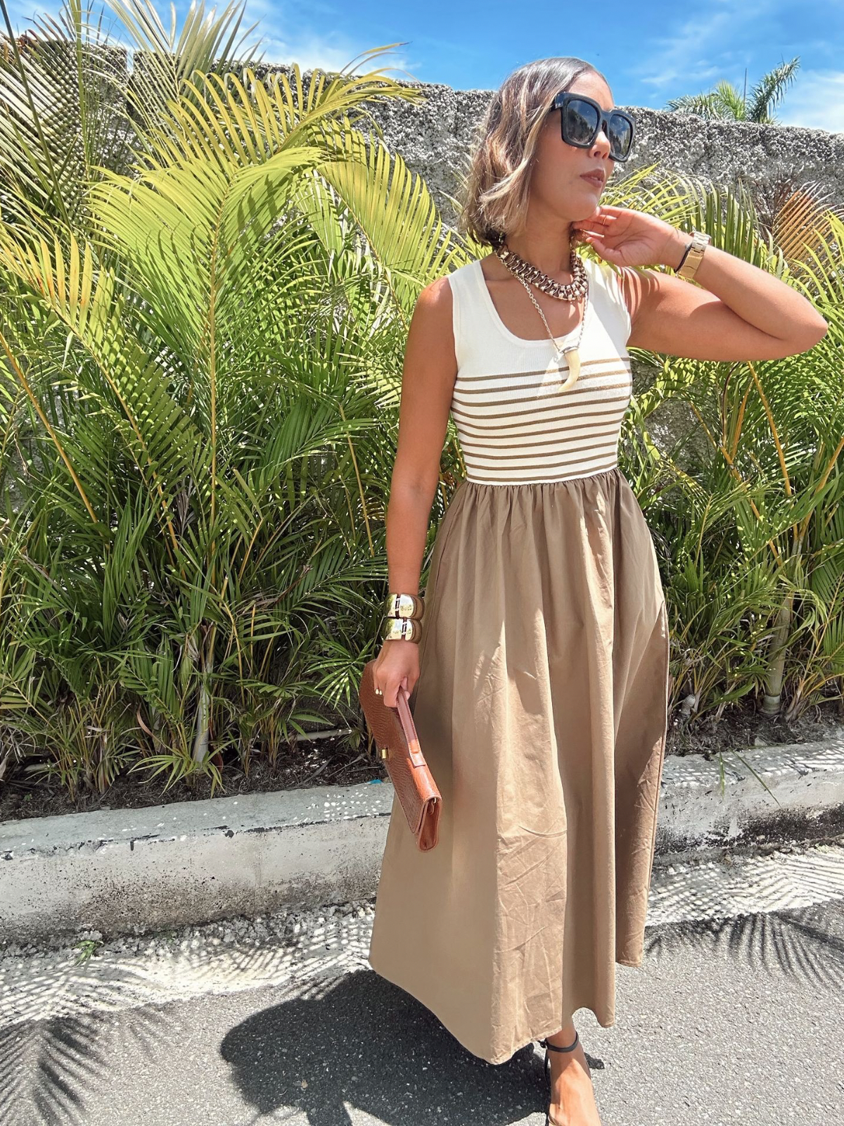 Striped Ribbed Bodice Maxi Sundress