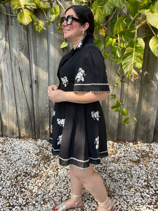 Seraphina Cotton Flower Embroidered Mini Dress