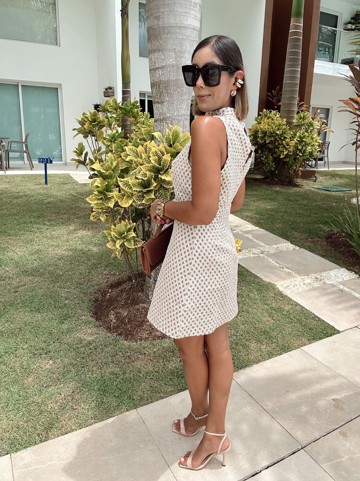 Mock Neck Textured Sleeveless Dress