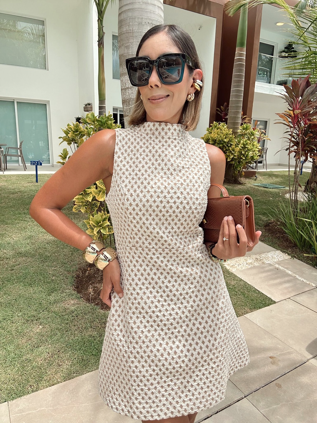 Mock Neck Textured Sleeveless Dress