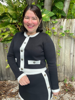 The Charlotte Contrast Trim Crop Cardigan and Mini Skirt Set