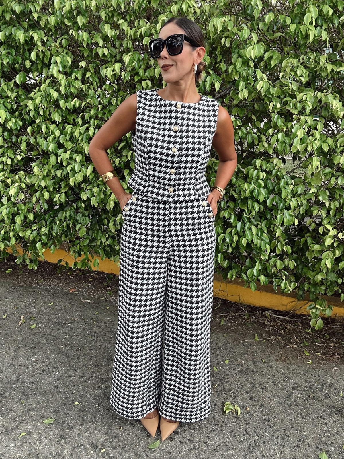 Odette Houndstooth Wide-Leg Pant