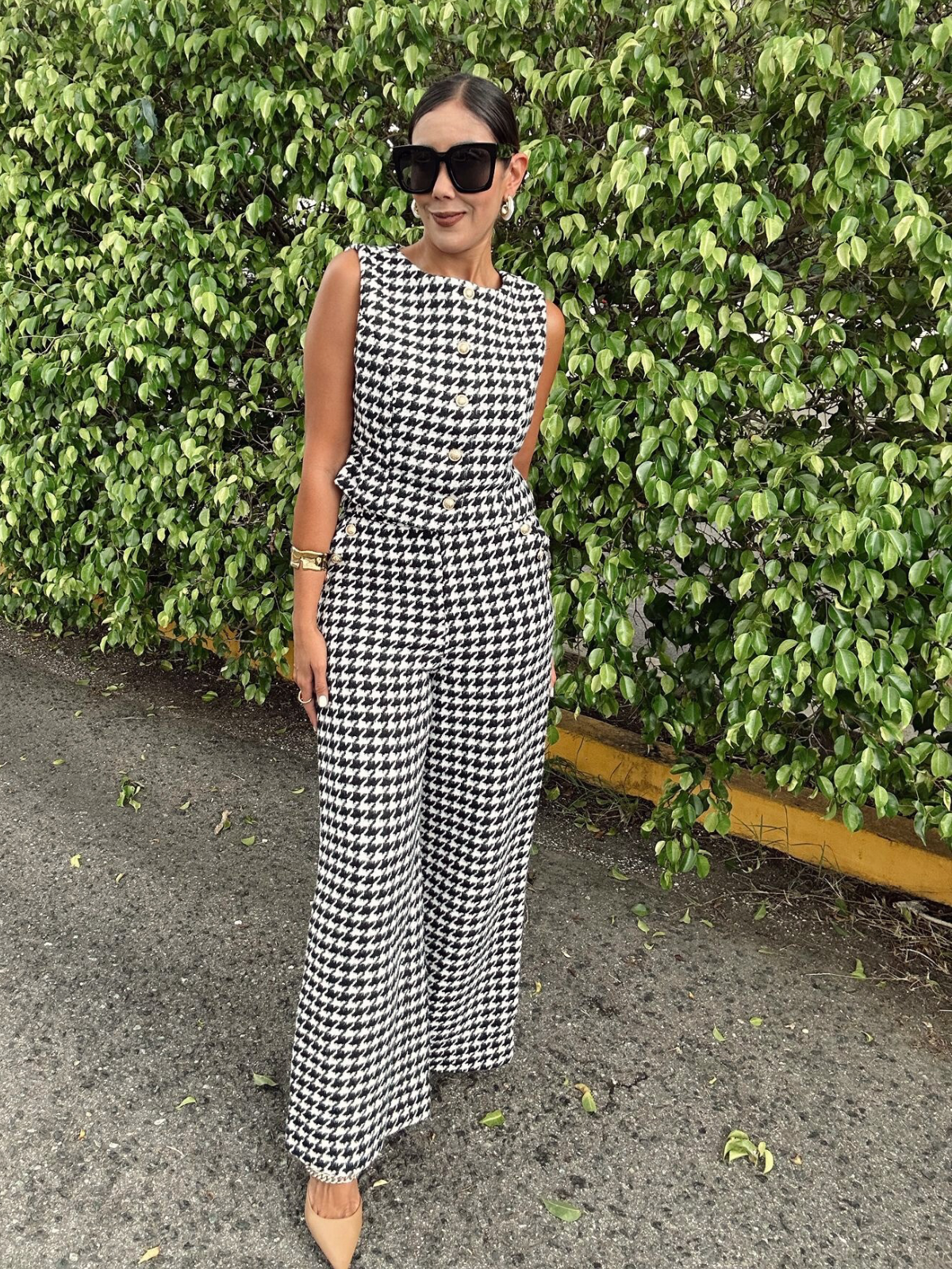 Odette Houndstooth Wide-Leg Pant