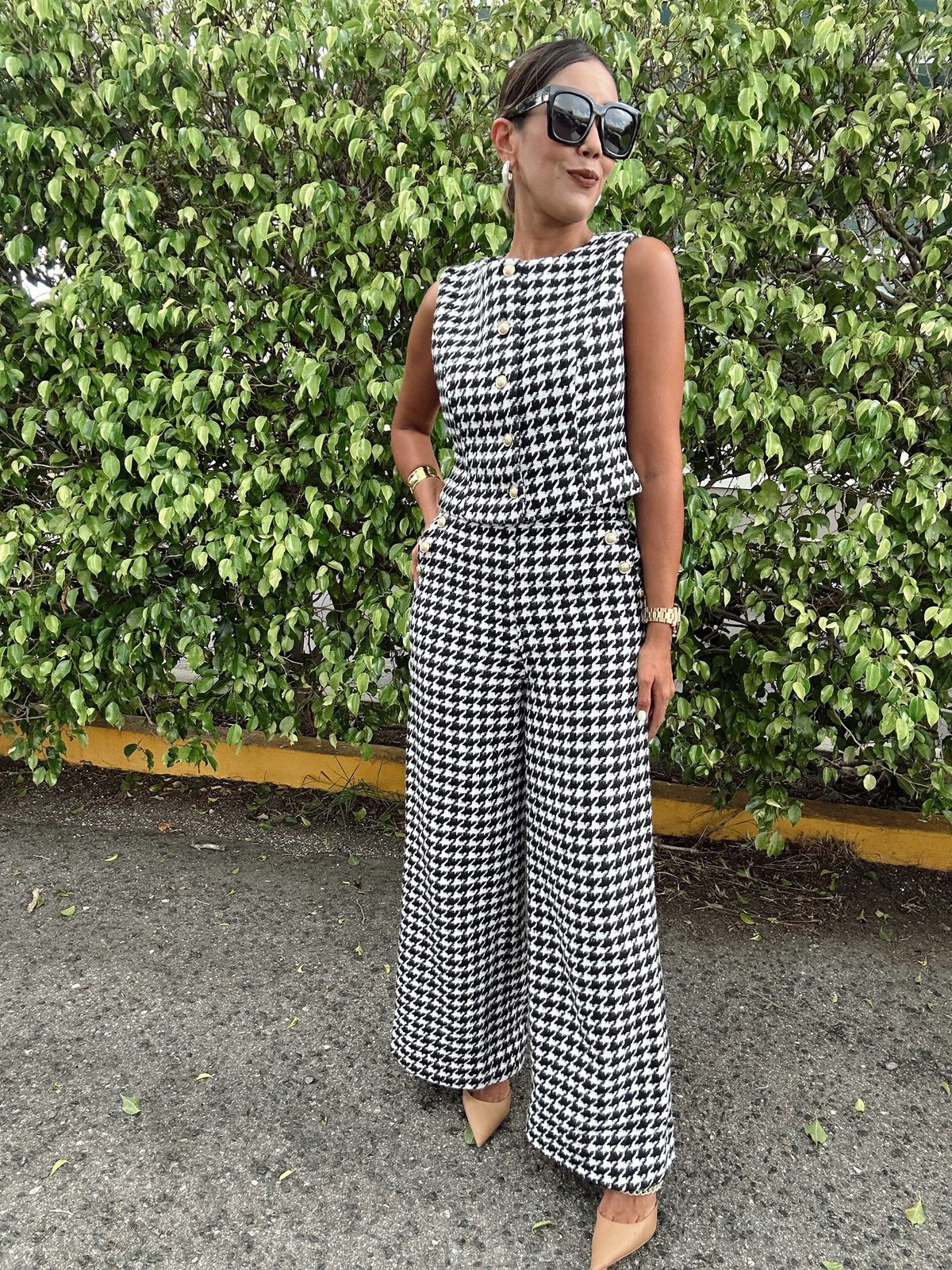 Odette Houndstooth Wide-Leg Pant