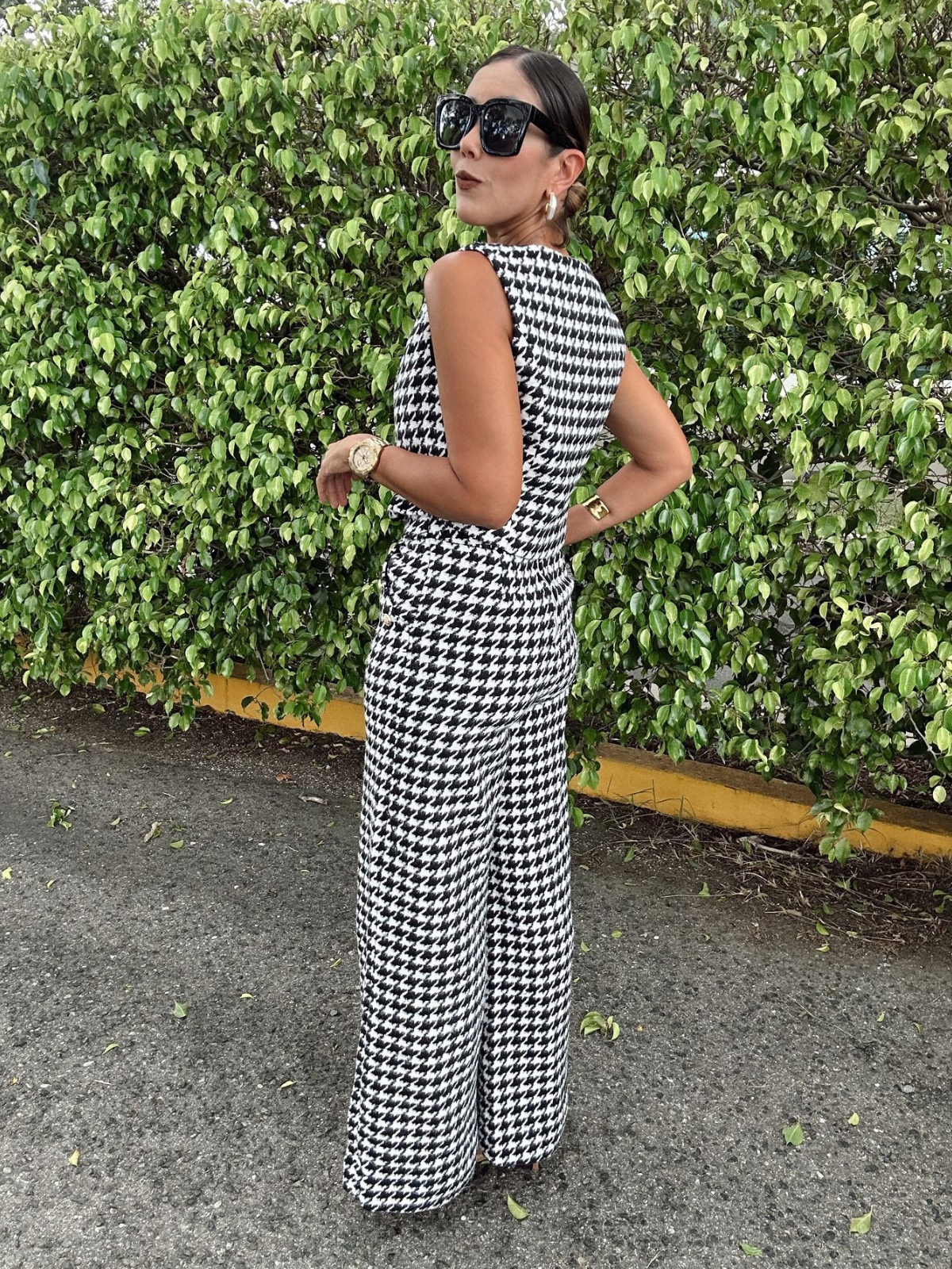 Odette Houndstooth Wide-Leg Pant