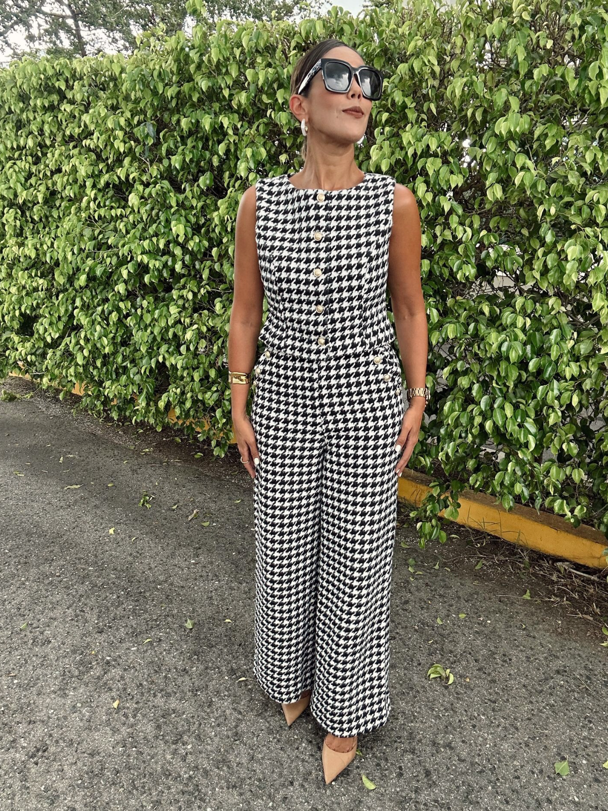 Odette Houndstooth Wide-Leg Pant