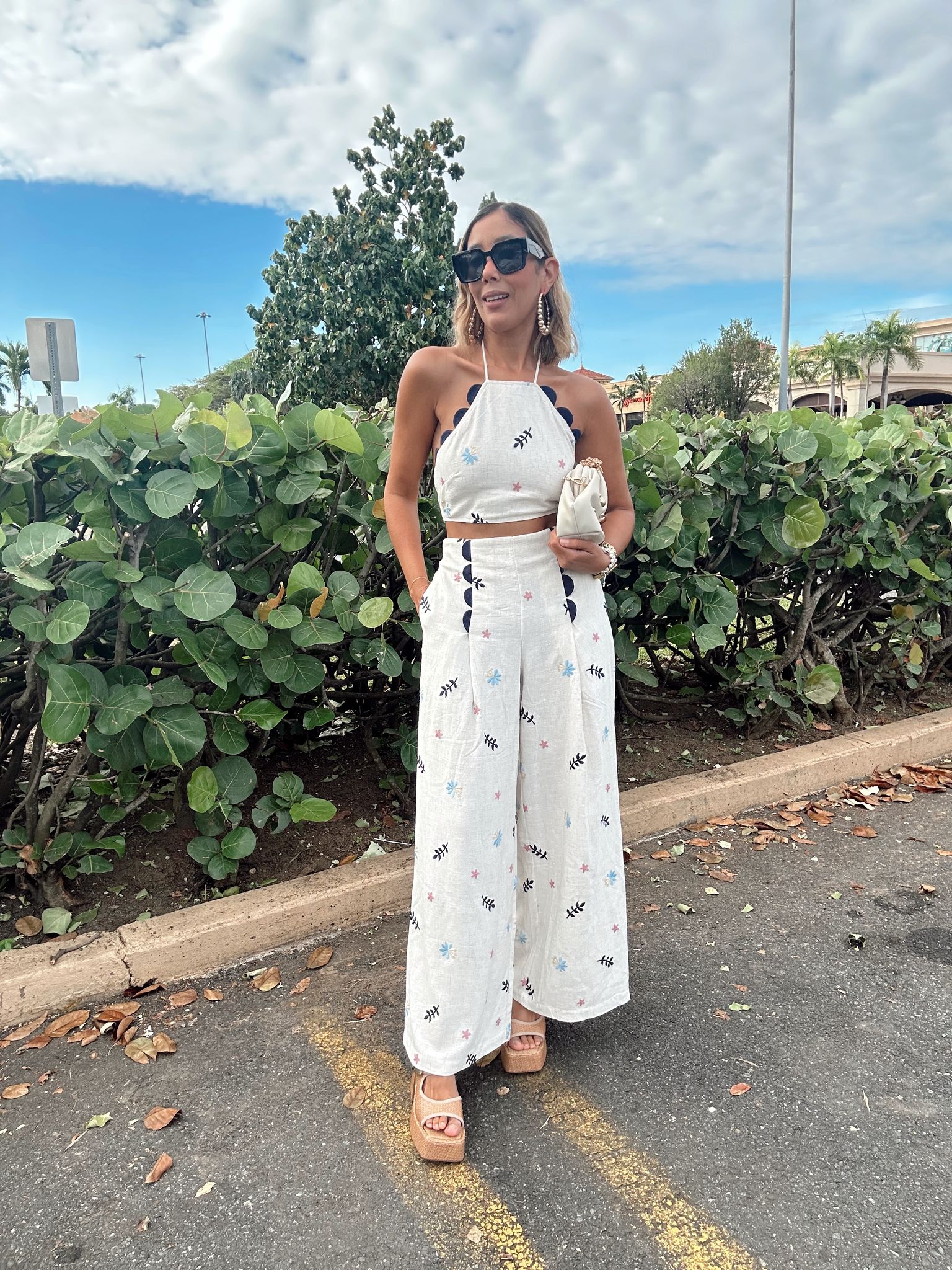 Grace Embroidered Scallop Crop Top and Pants Set