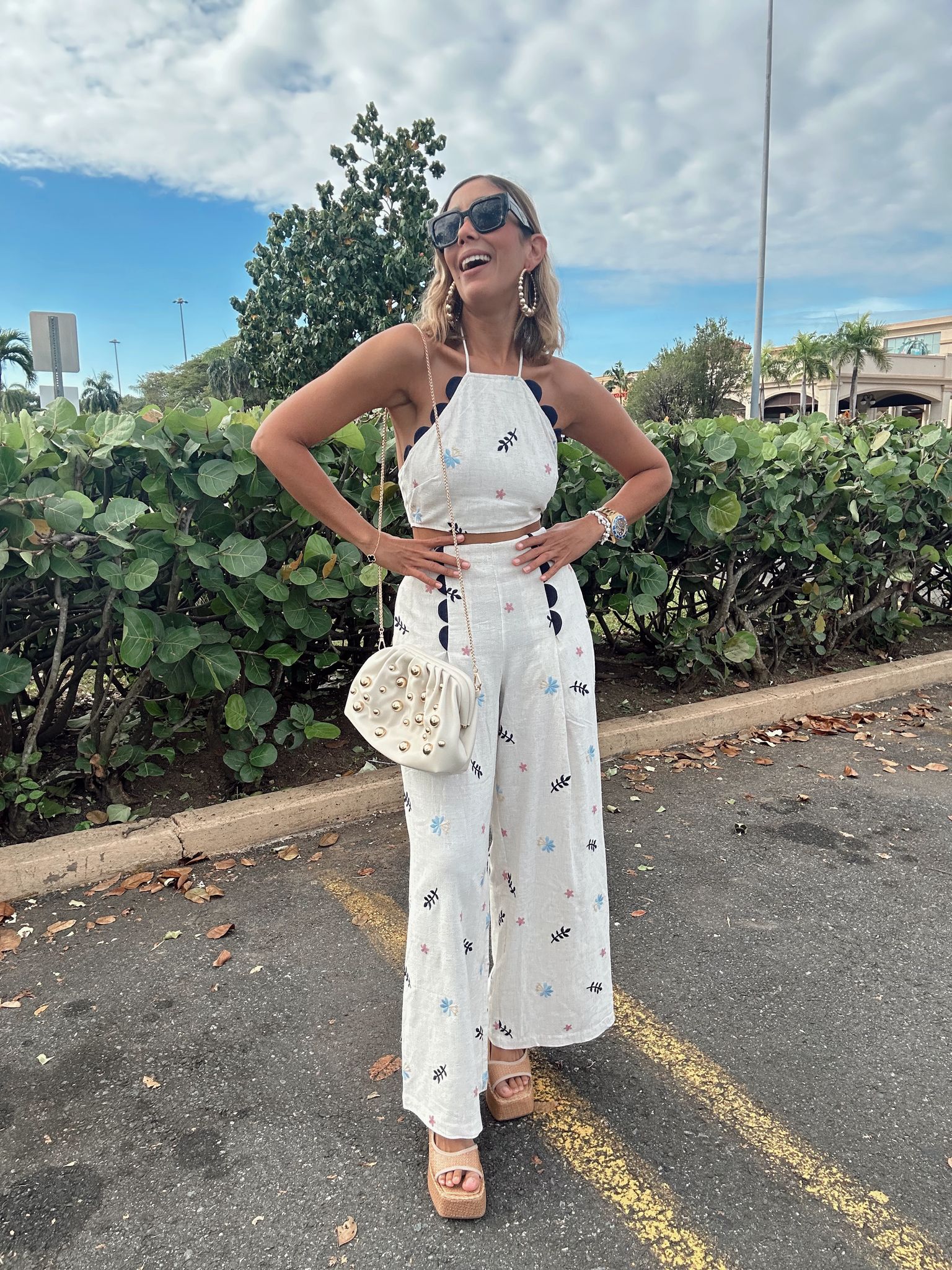 Grace Embroidered Scallop Crop Top and Pants Set