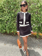 The Charlotte Contrast Trim Crop Cardigan and Mini Skirt Set