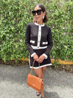 The Charlotte Contrast Trim Crop Cardigan and Mini Skirt Set