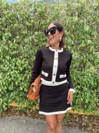 The Charlotte Contrast Trim Crop Cardigan and Mini Skirt Set