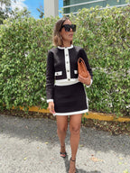 The Charlotte Contrast Trim Crop Cardigan and Mini Skirt Set
