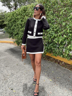 The Charlotte Contrast Trim Crop Cardigan and Mini Skirt Set