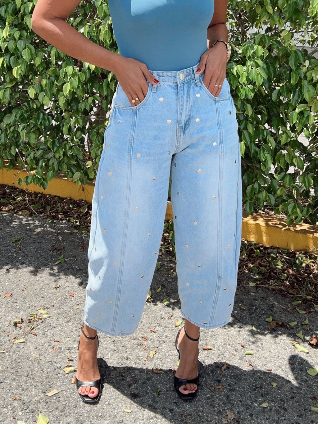 Studded Barrel Denim Pants