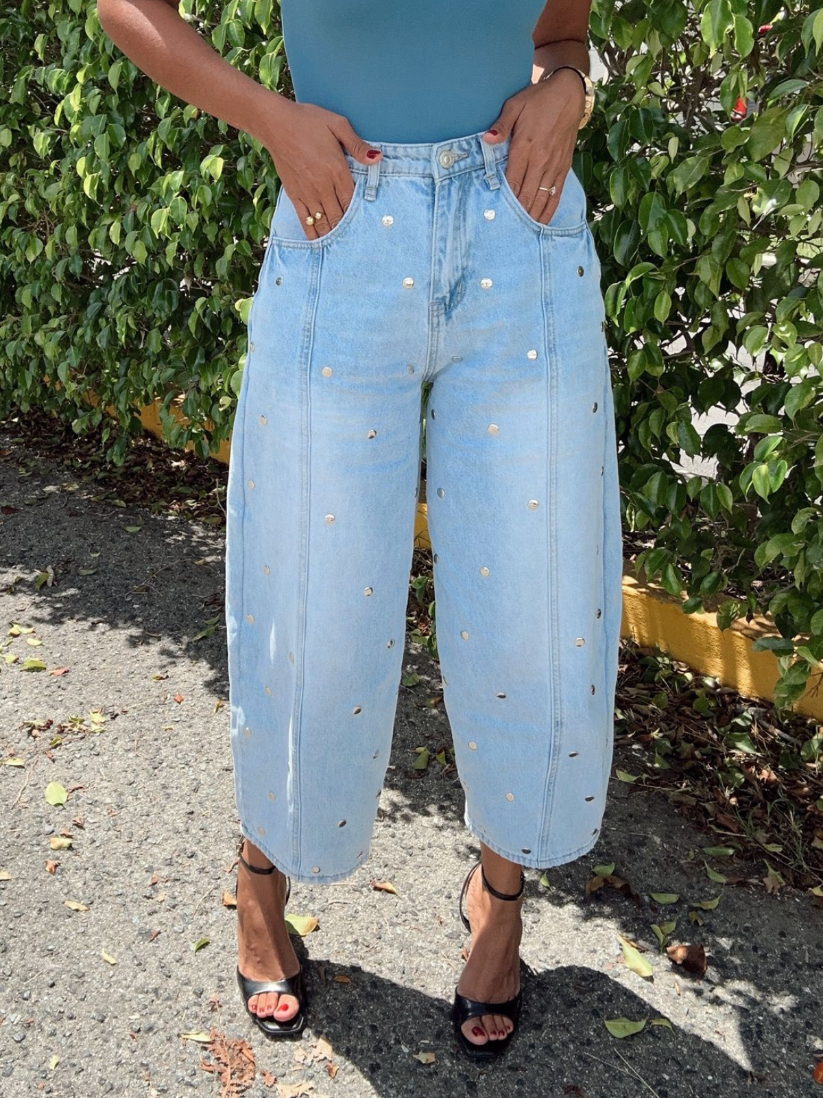 Studded Barrel Denim Pants