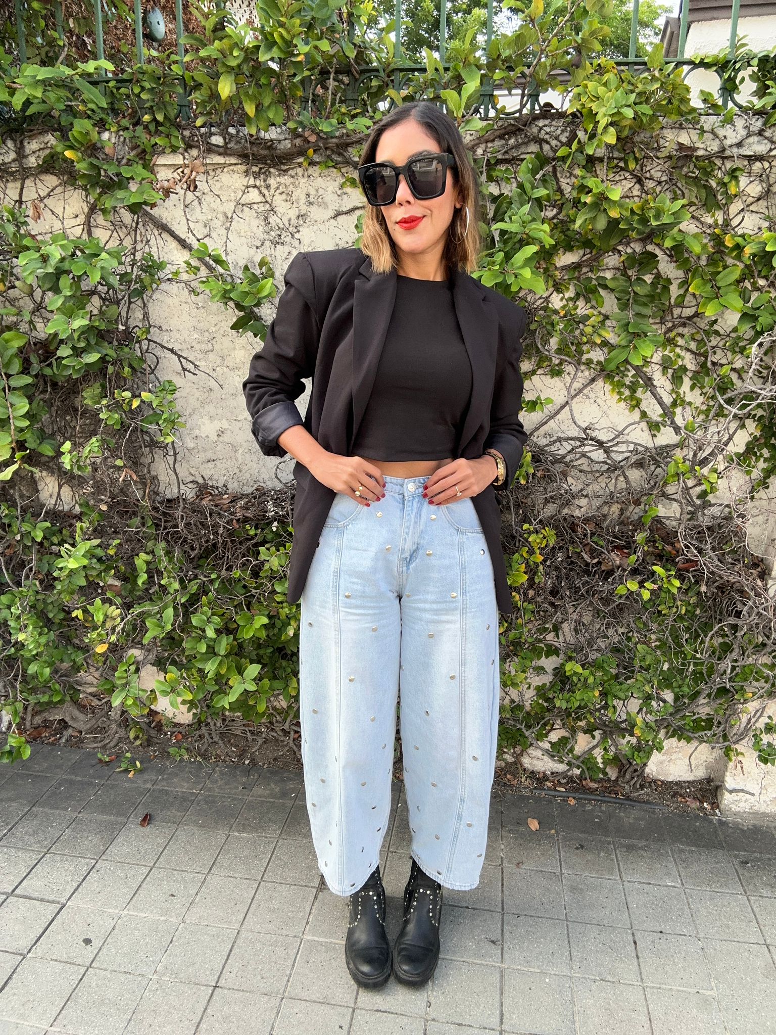 Studded Barrel Denim Pants