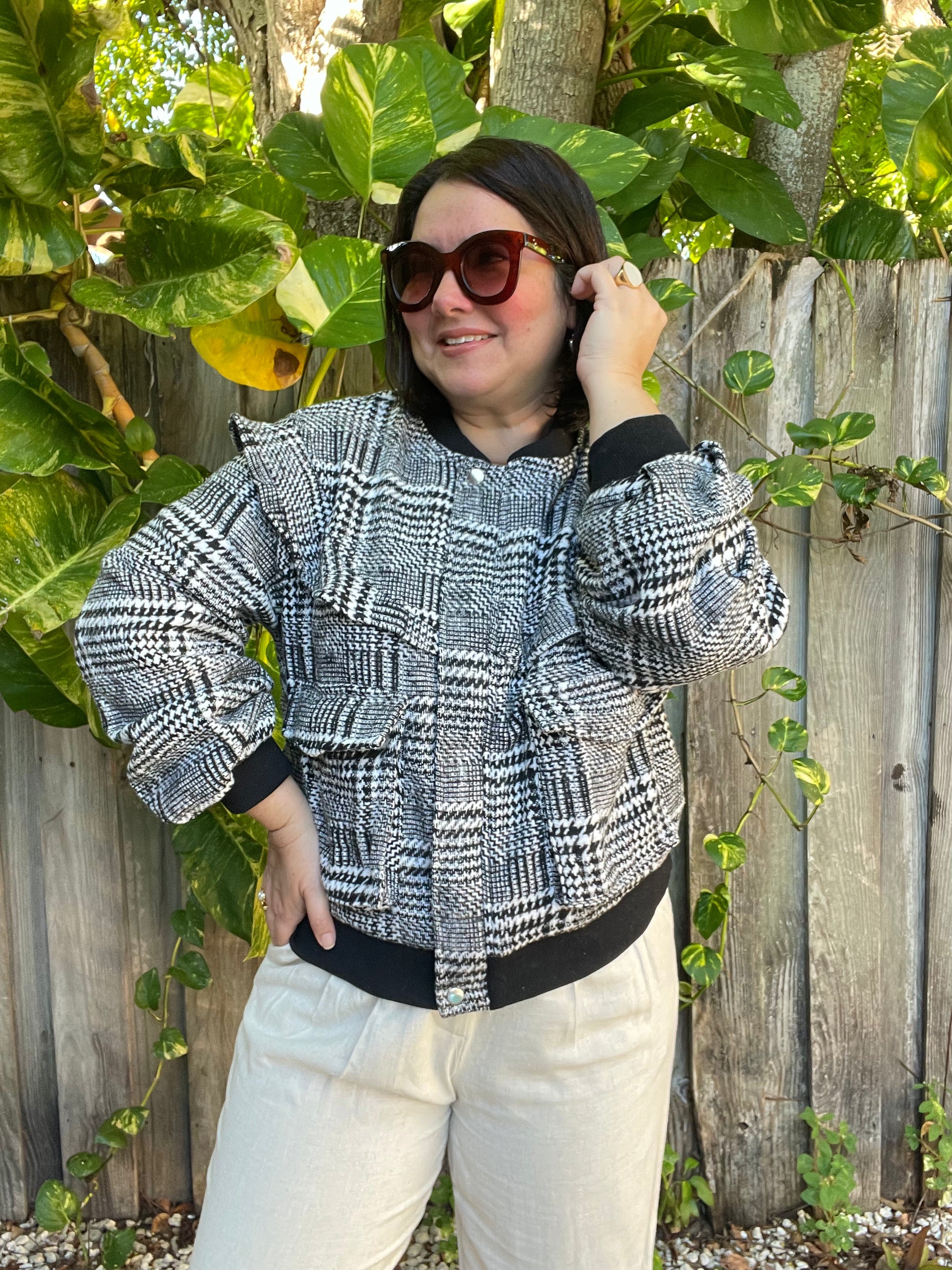 Plaid Ruffle Bomber Jacket