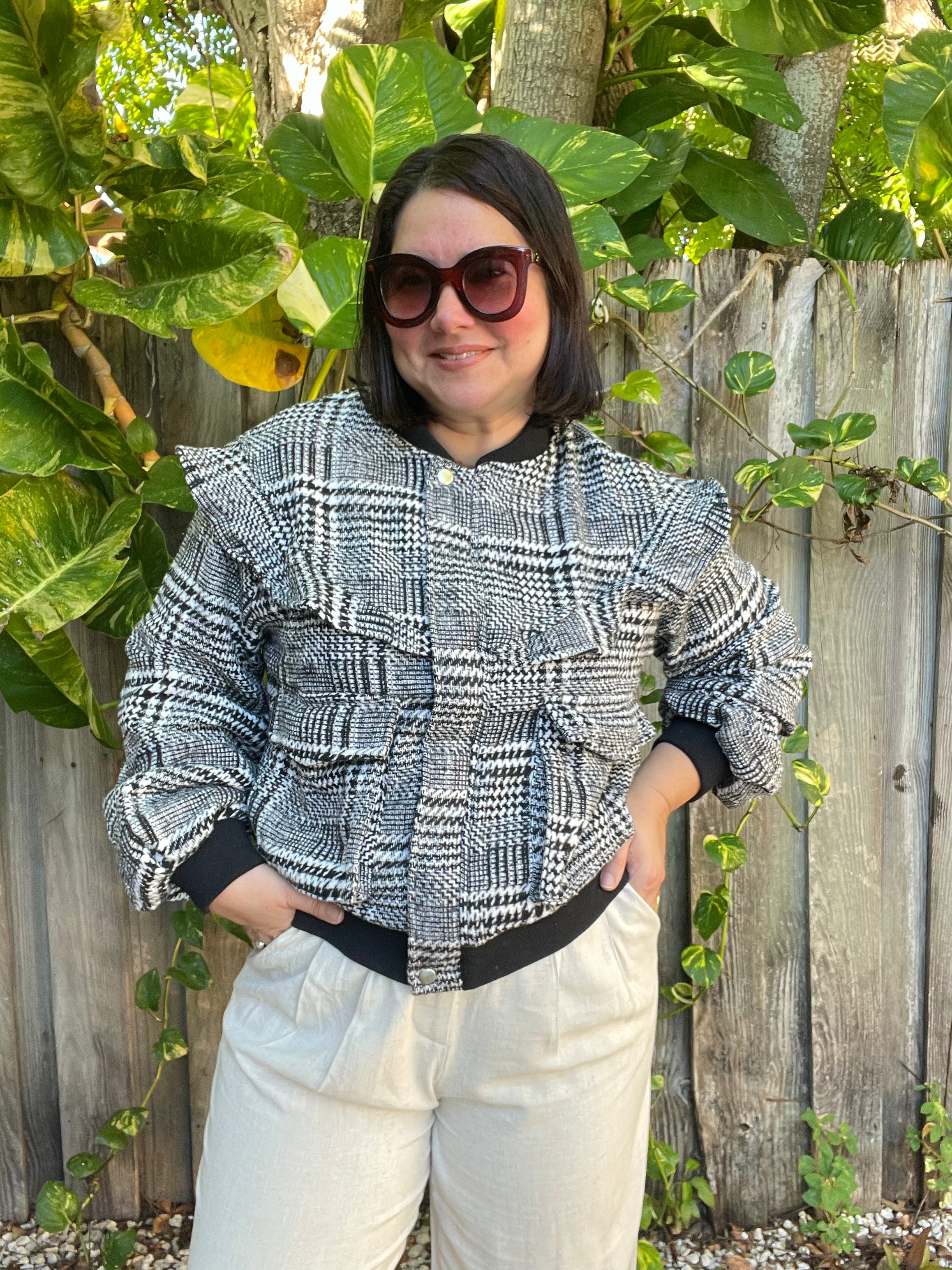 Plaid Ruffle Bomber Jacket