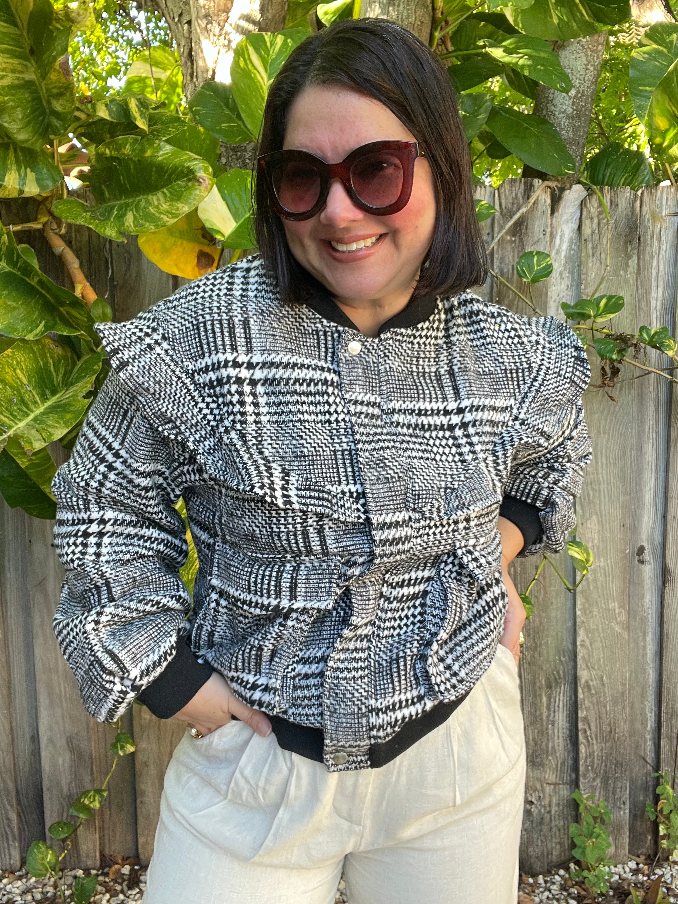 Plaid Ruffle Bomber Jacket