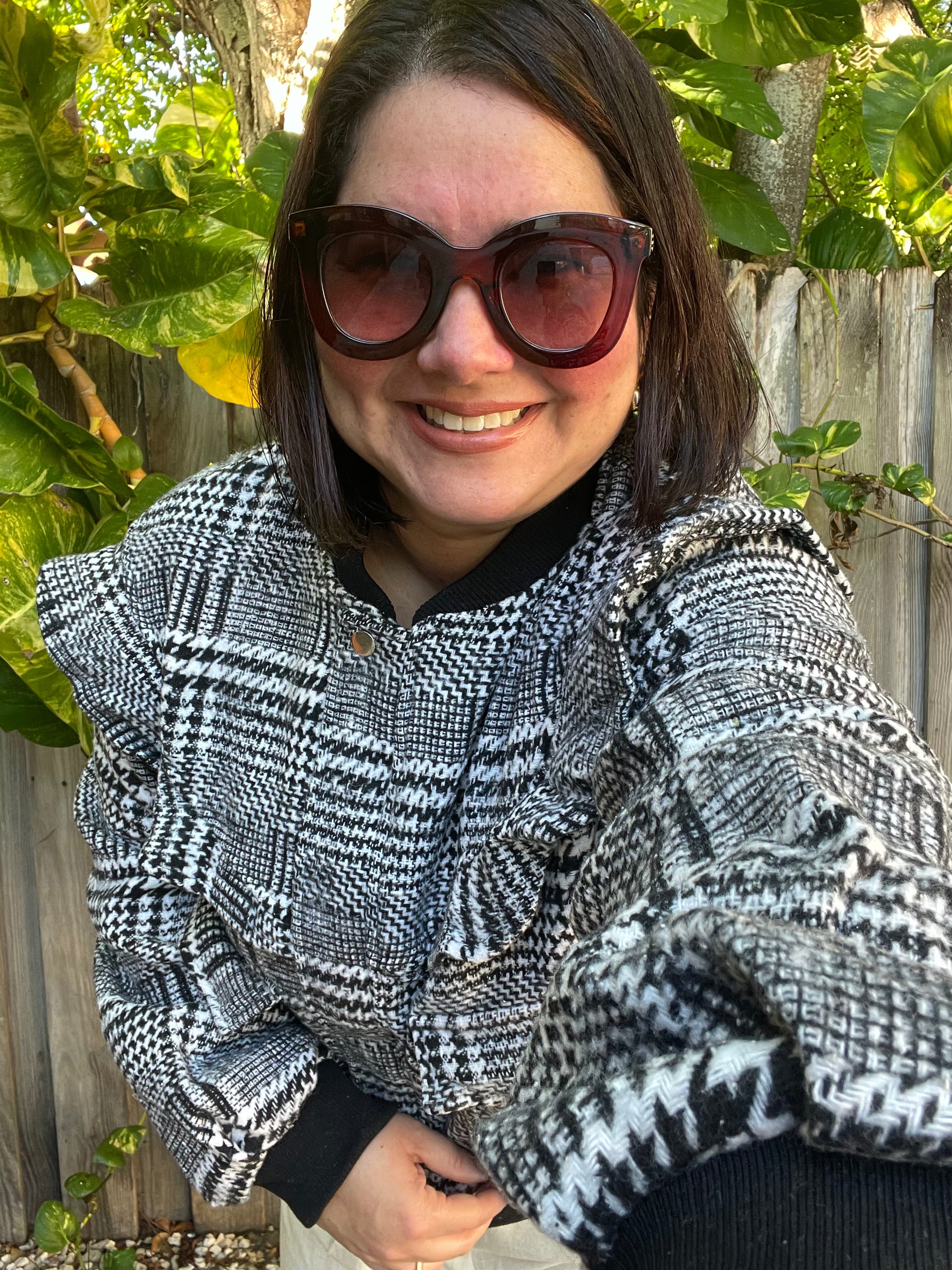 Plaid Ruffle Bomber Jacket