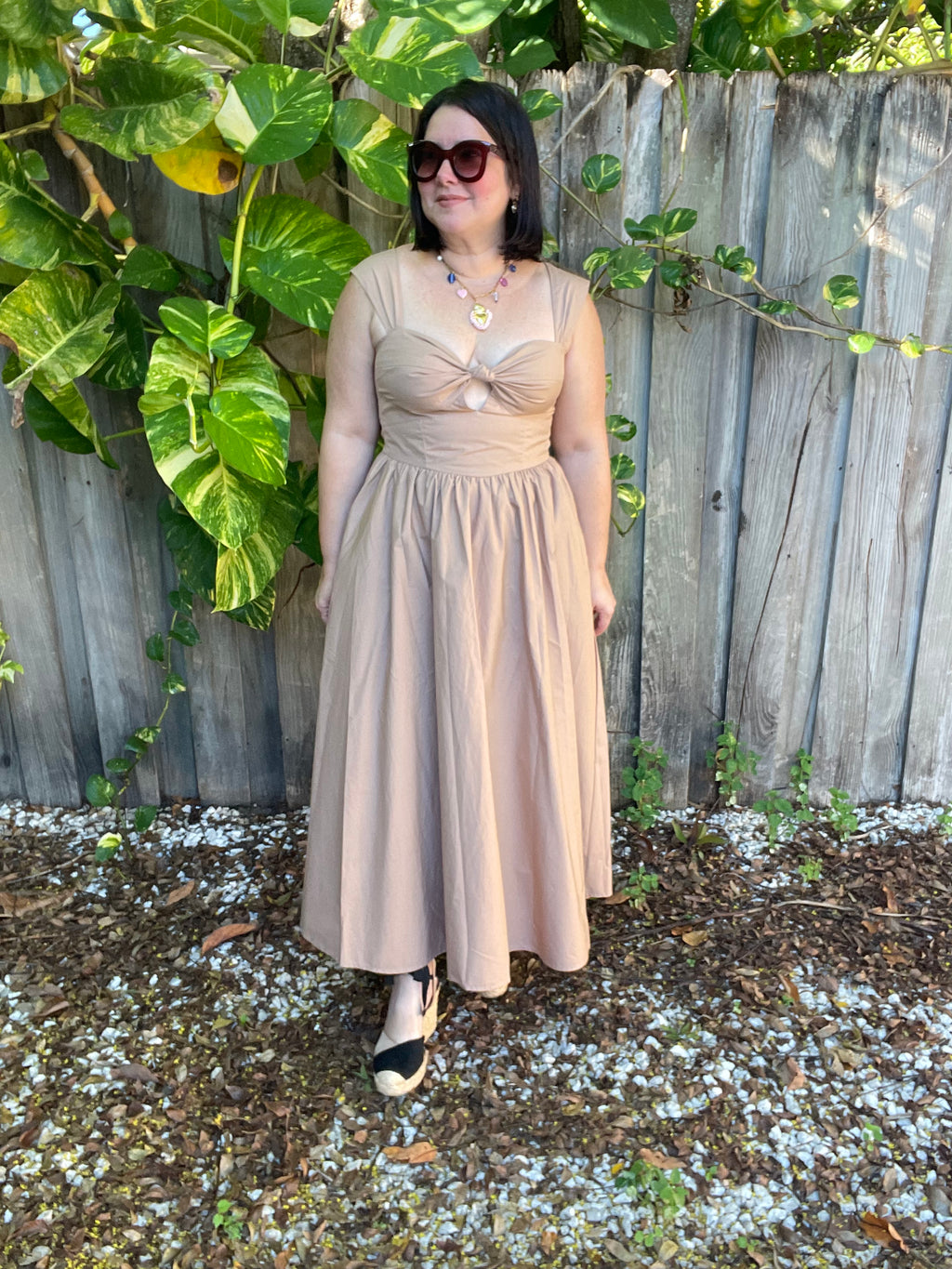 Mocha Sweetheart Bow Midi Dress