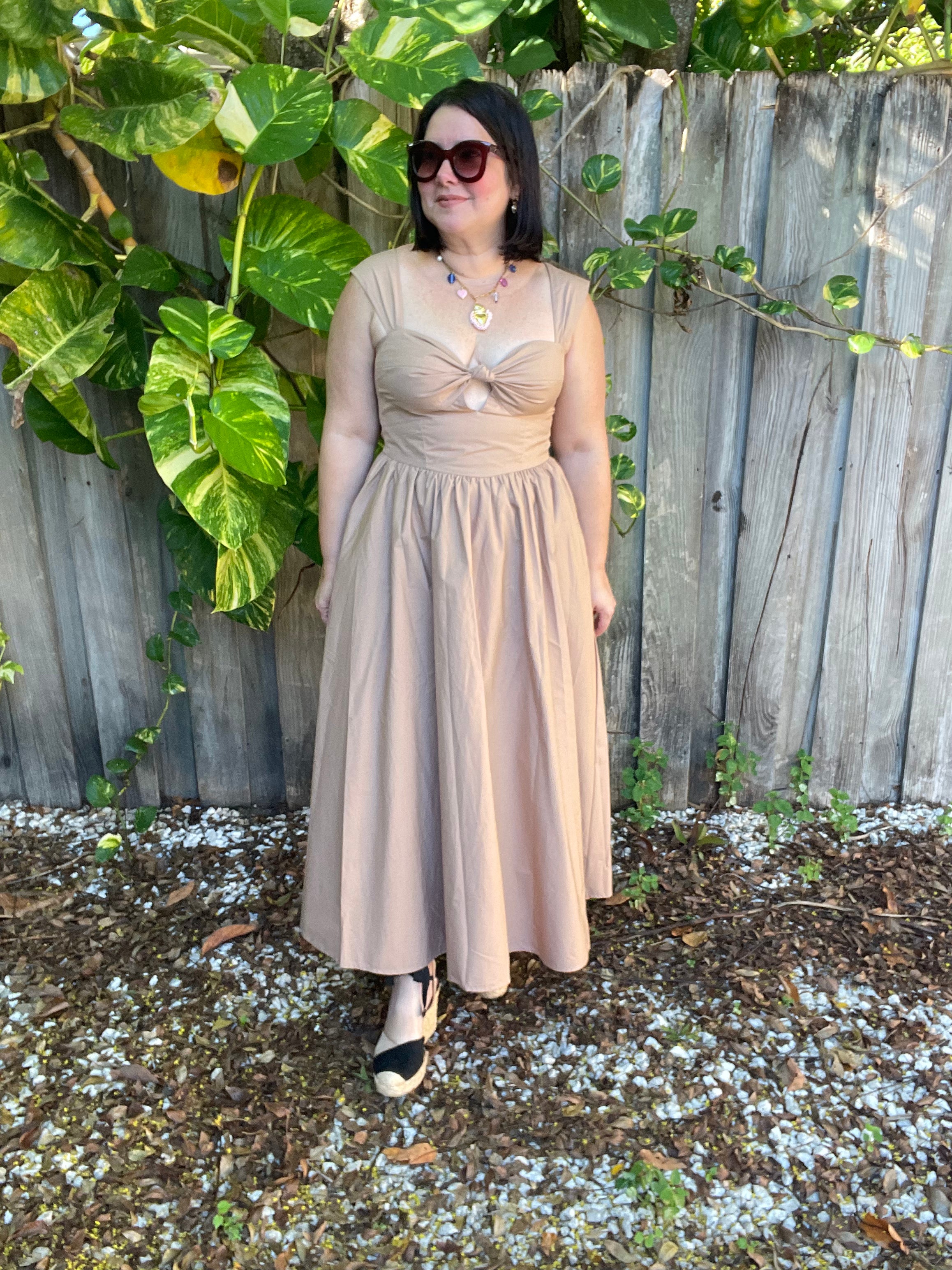 Mocha Sweetheart Bow Midi Dress