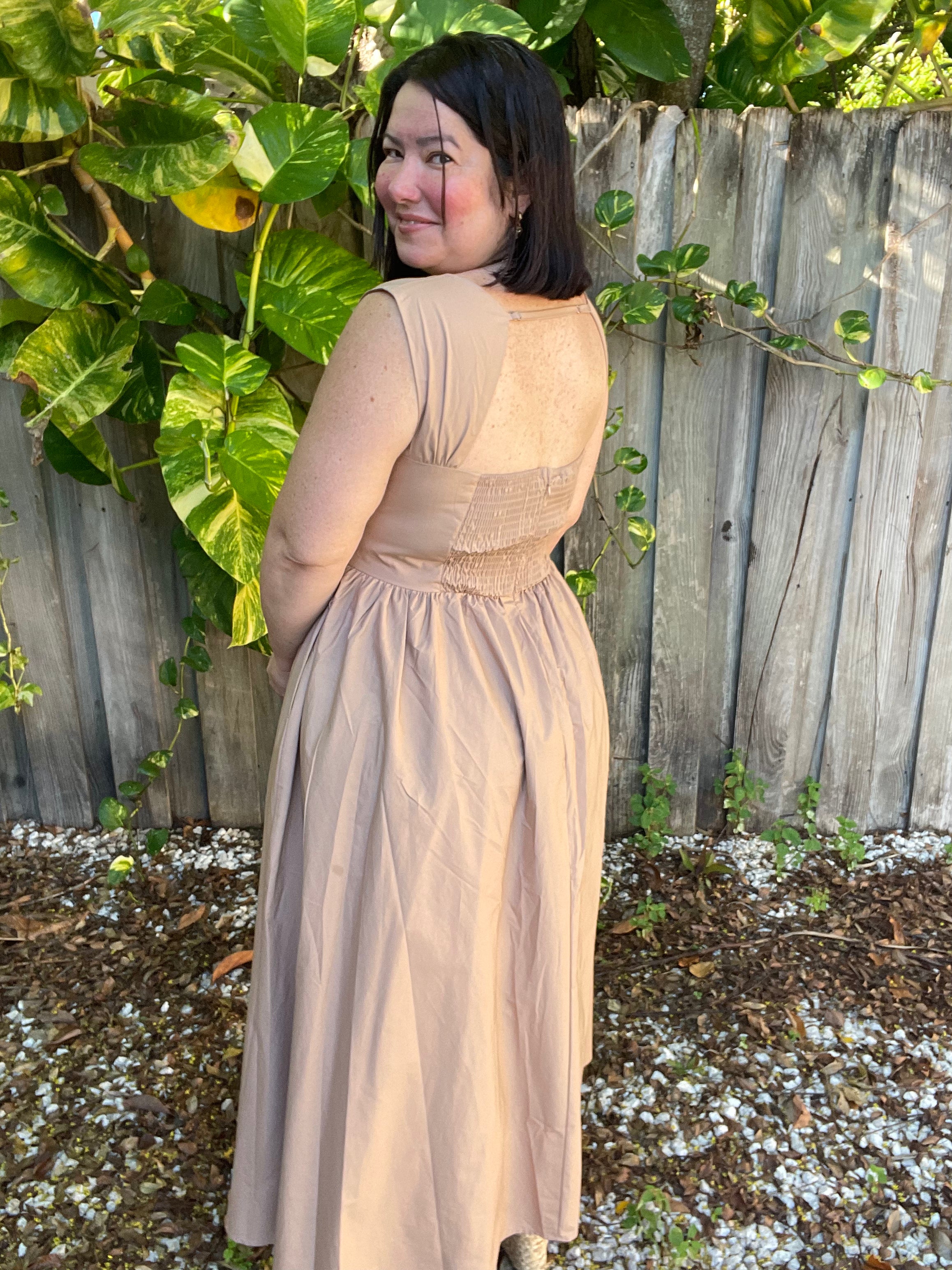 Mocha Sweetheart Bow Midi Dress