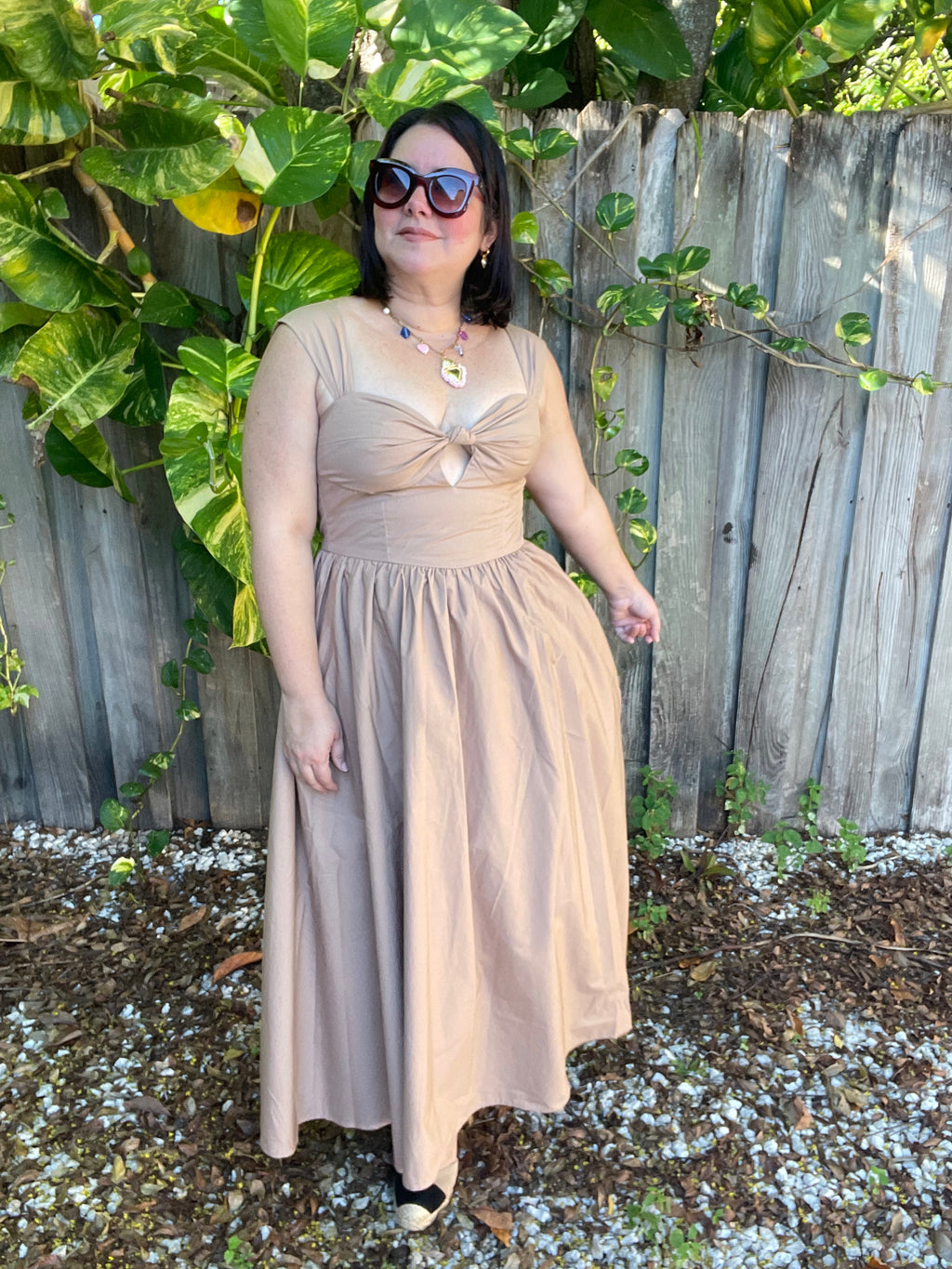 Mocha Sweetheart Bow Midi Dress