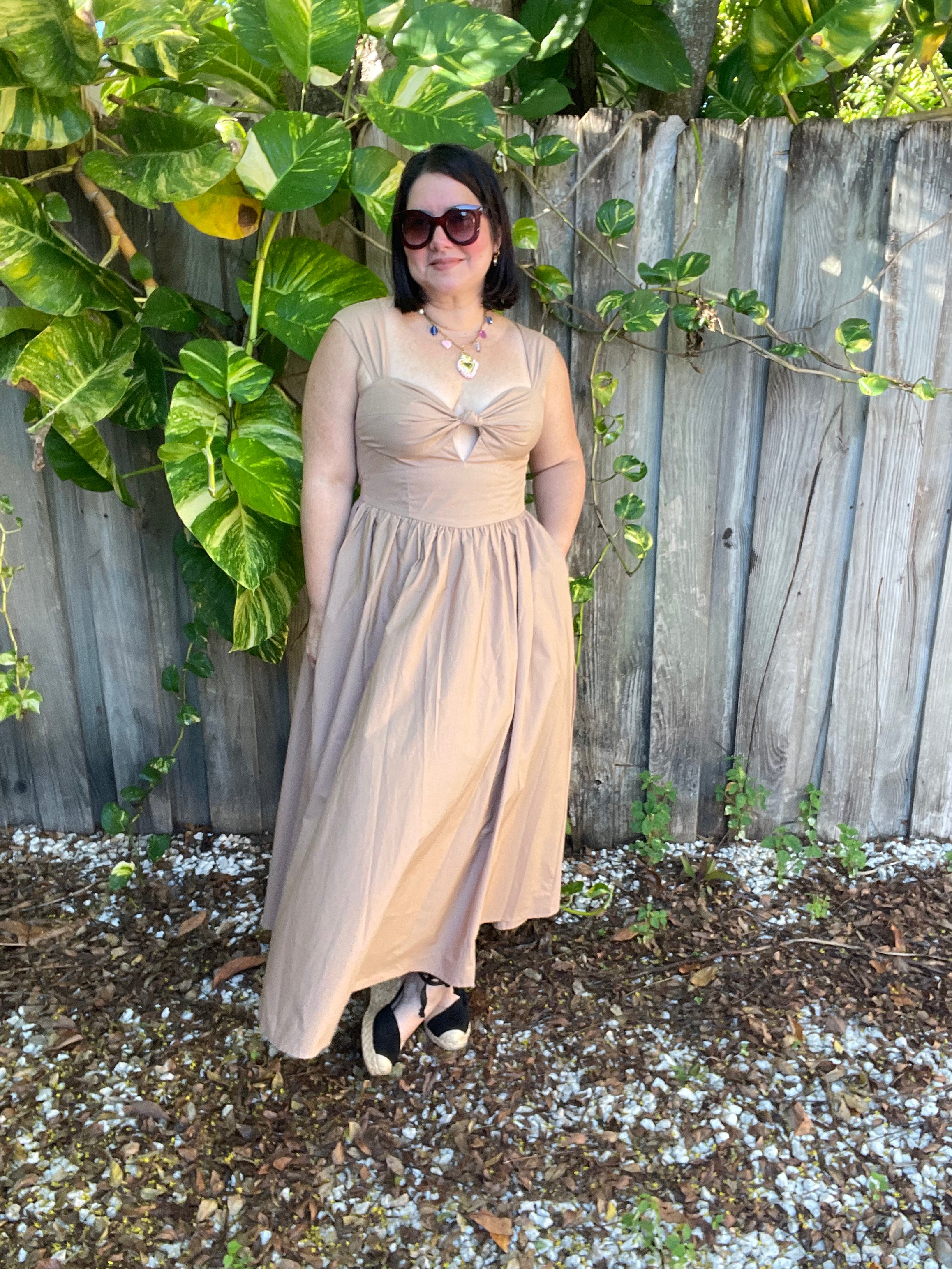 Mocha Sweetheart Bow Midi Dress