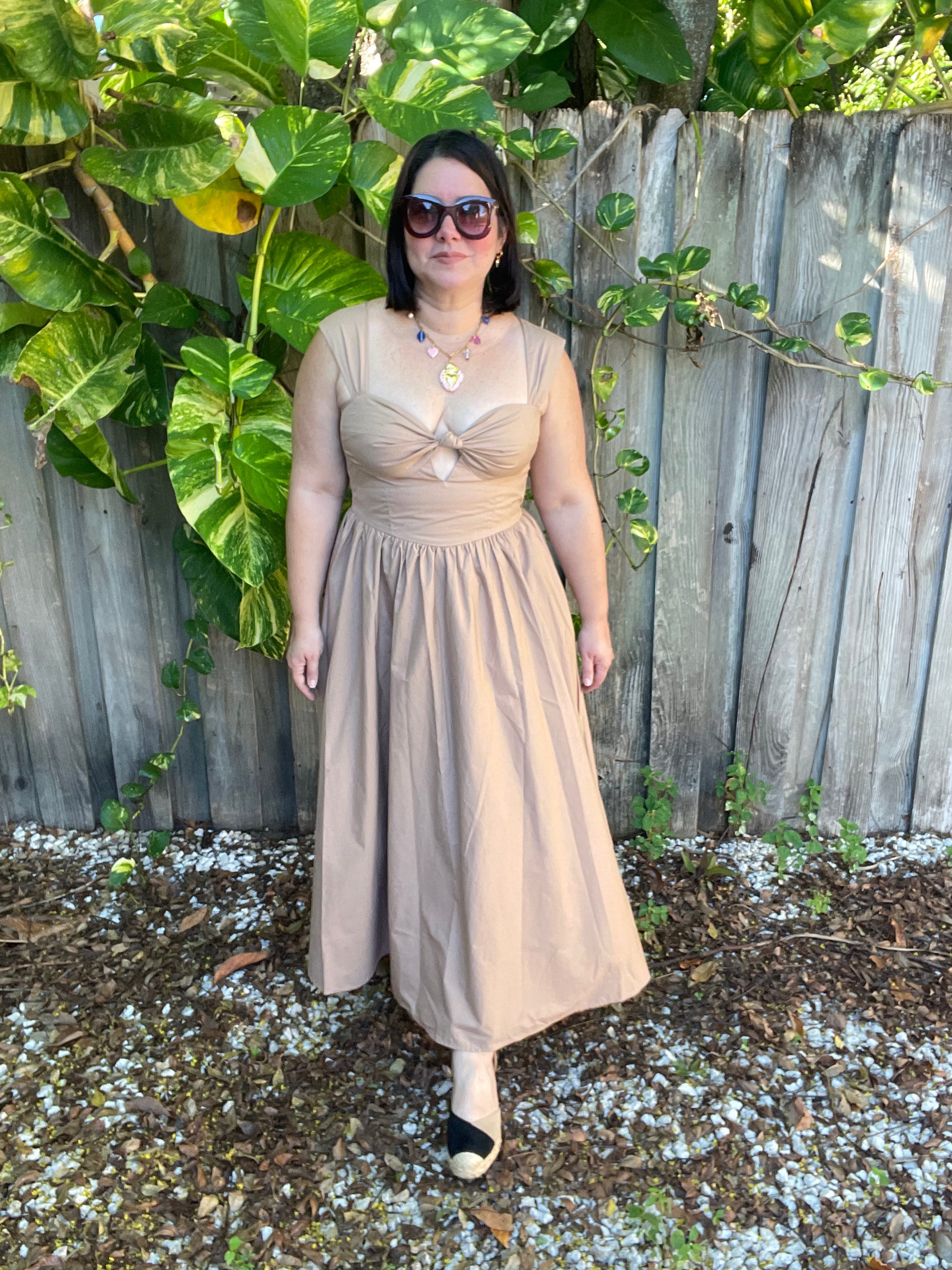 Mocha Sweetheart Bow Midi Dress