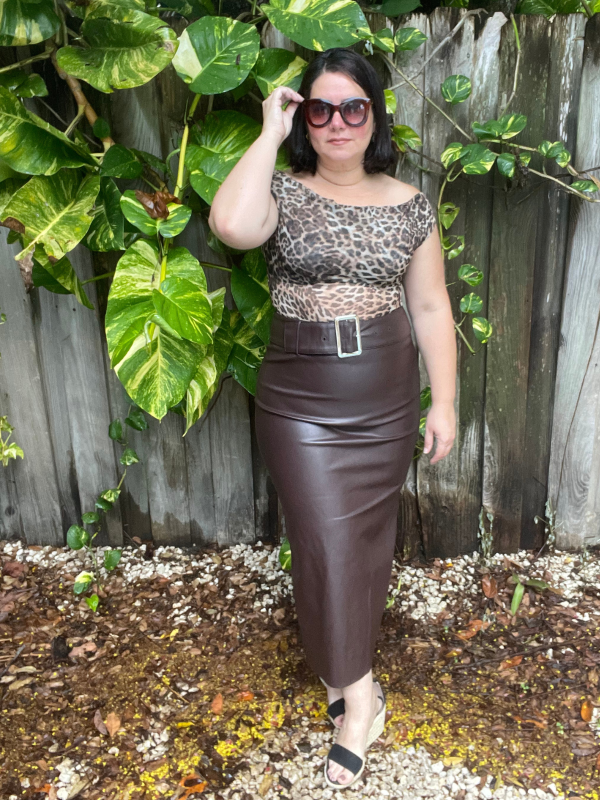 Social Club Faux Leather Buckle Slit Skirt