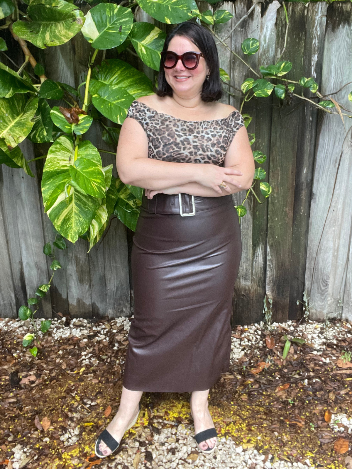 Social Club Faux Leather Buckle Slit Skirt