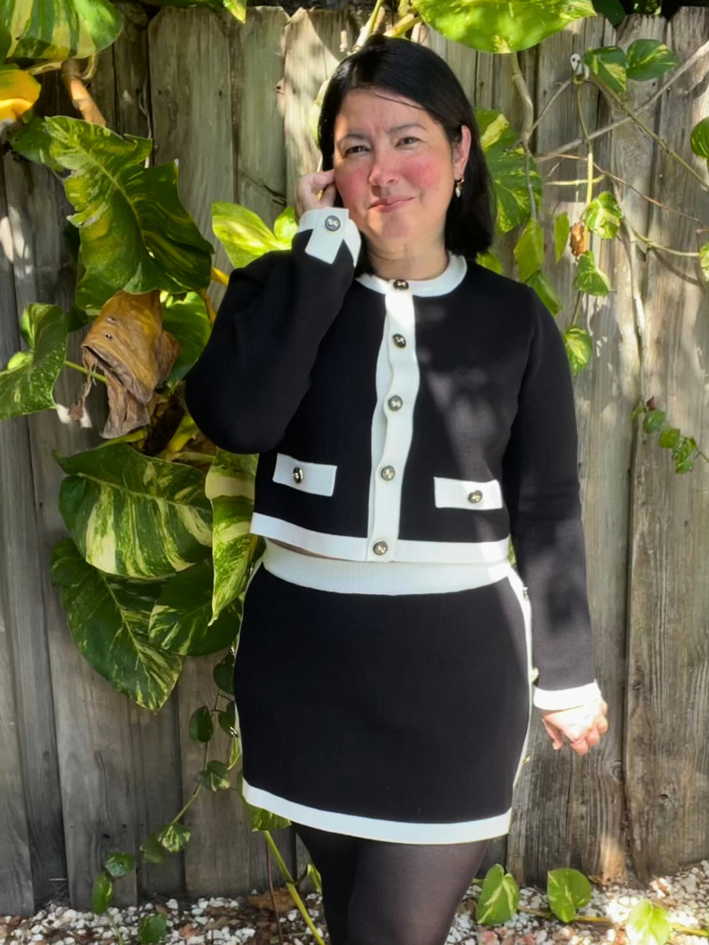 The Charlotte Contrast Trim Crop Cardigan and Mini Skirt Set