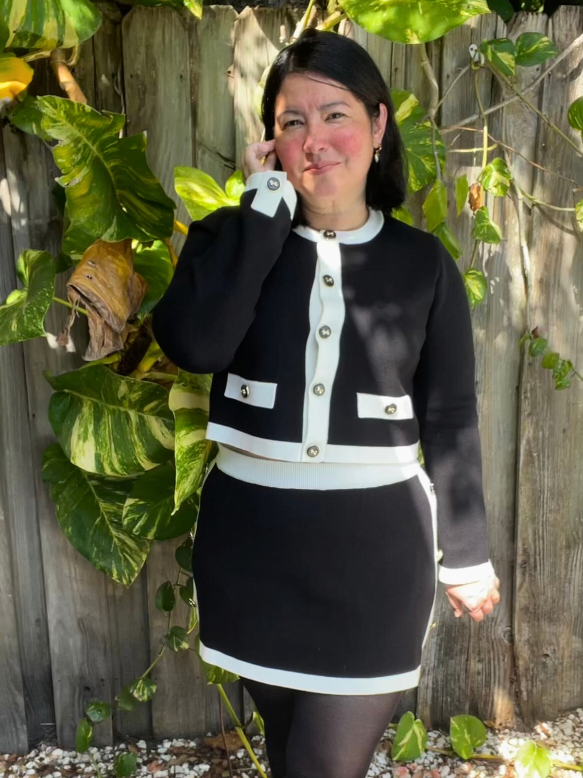 The Charlotte Contrast Trim Crop Cardigan and Mini Skirt Set