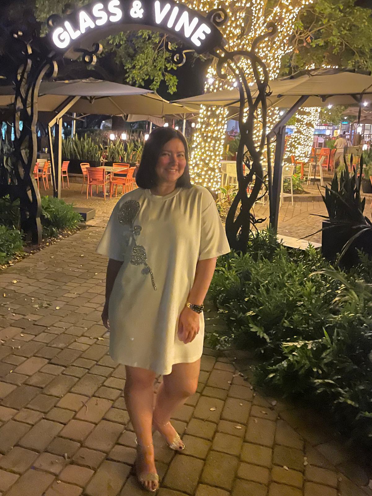 Rhinestone Beaded Flower Embellished T-Shirt Dress