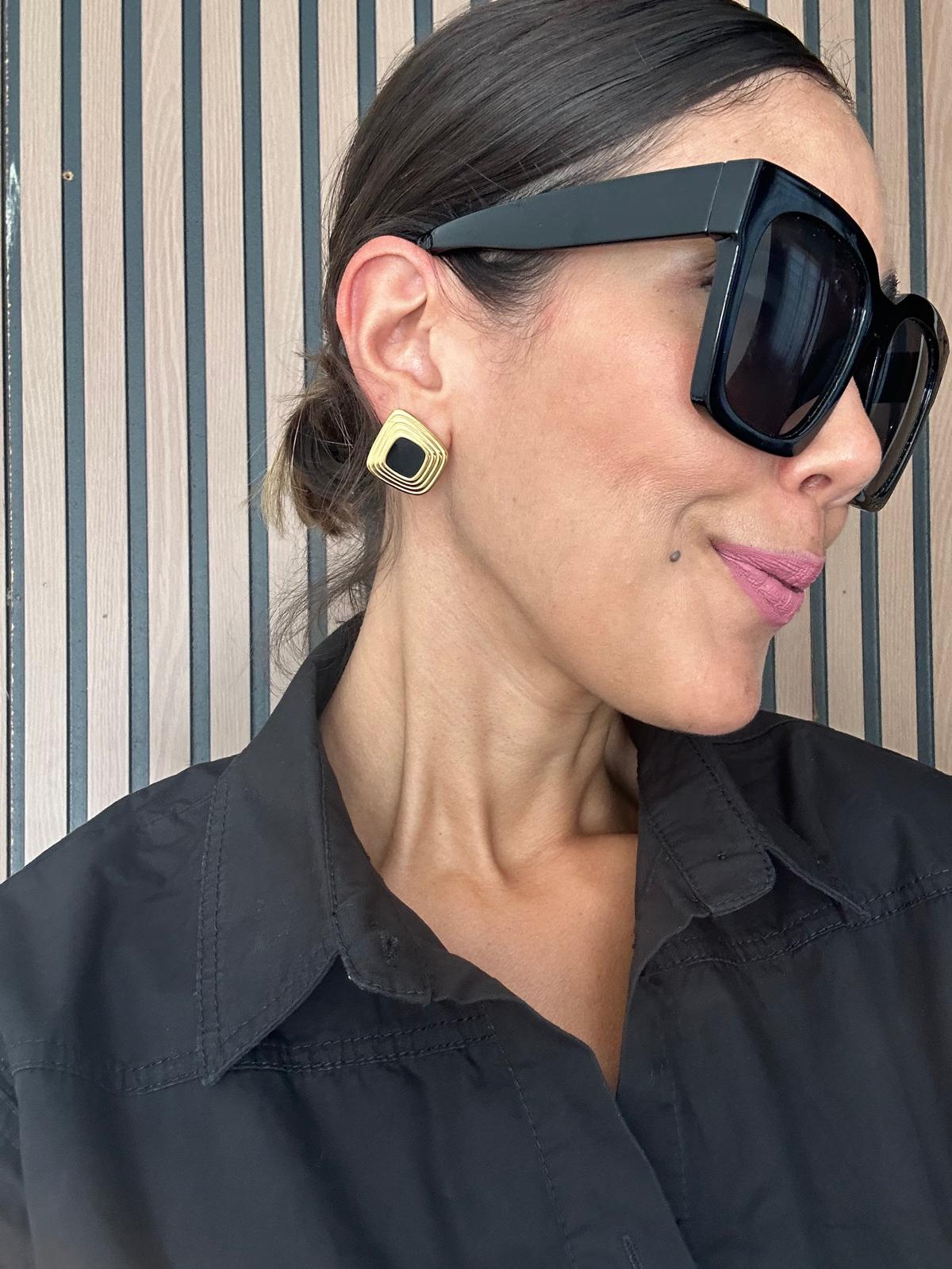 Solenne 18K Gold Non-Tarnish Enamel Square Earrings