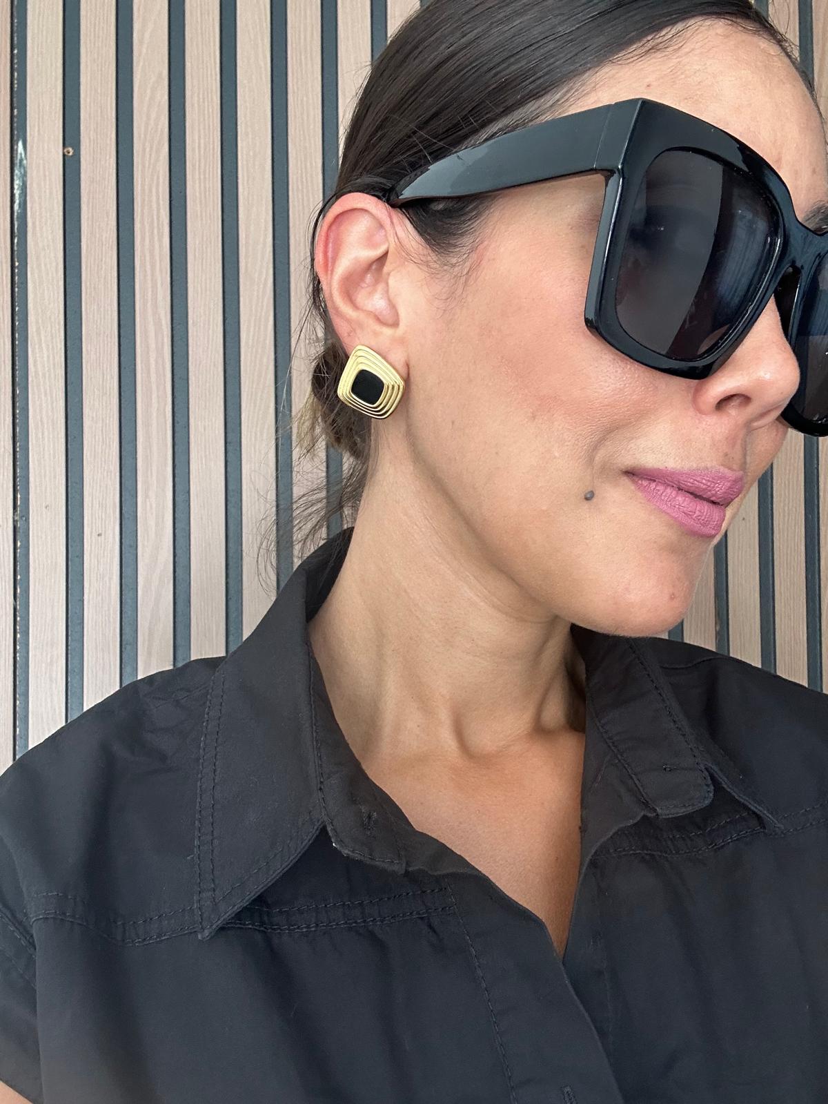 Solenne 18K Gold Non-Tarnish Enamel Square Earrings