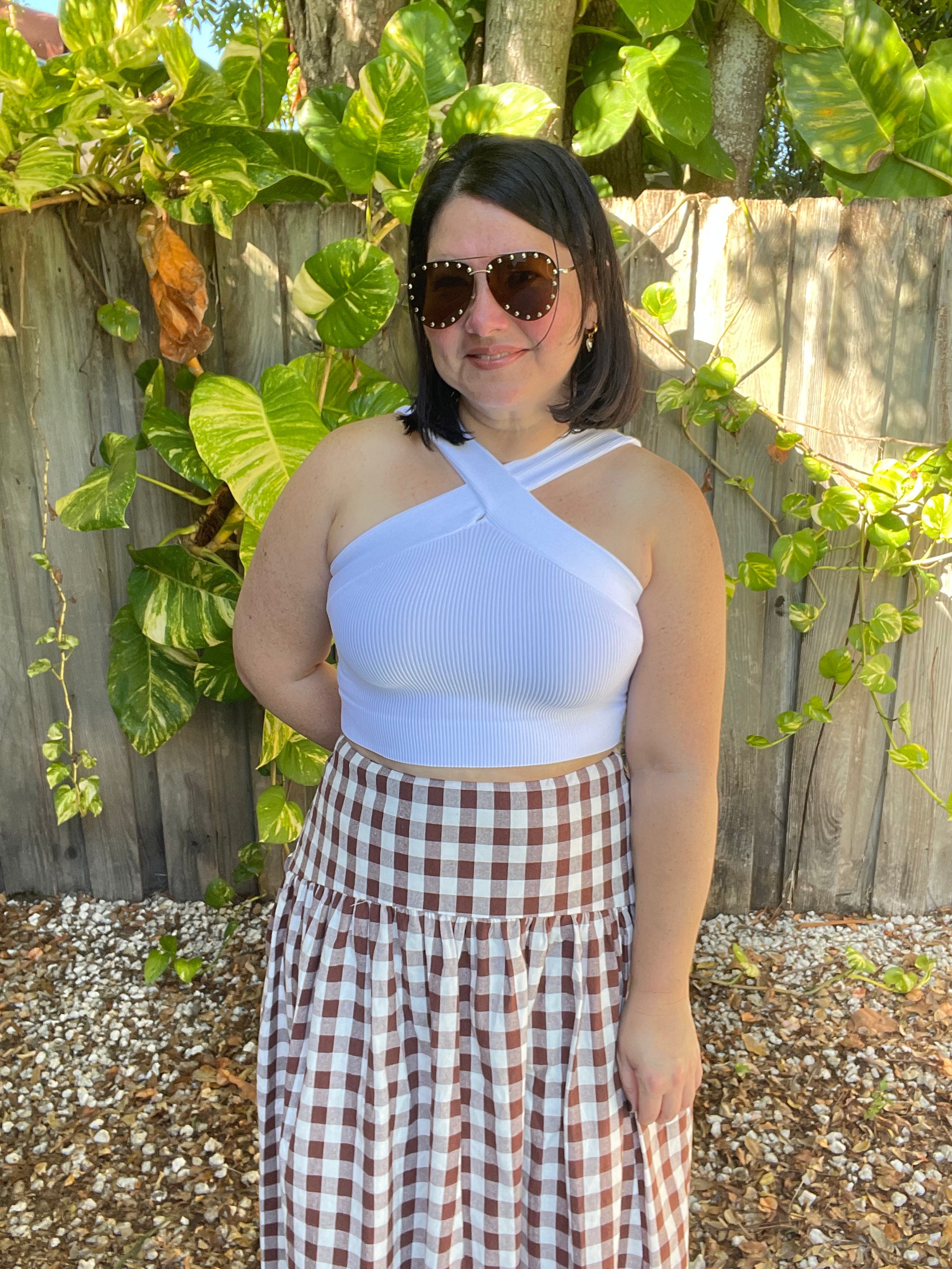 Kim Cross-Shoulder Basic Crop Top