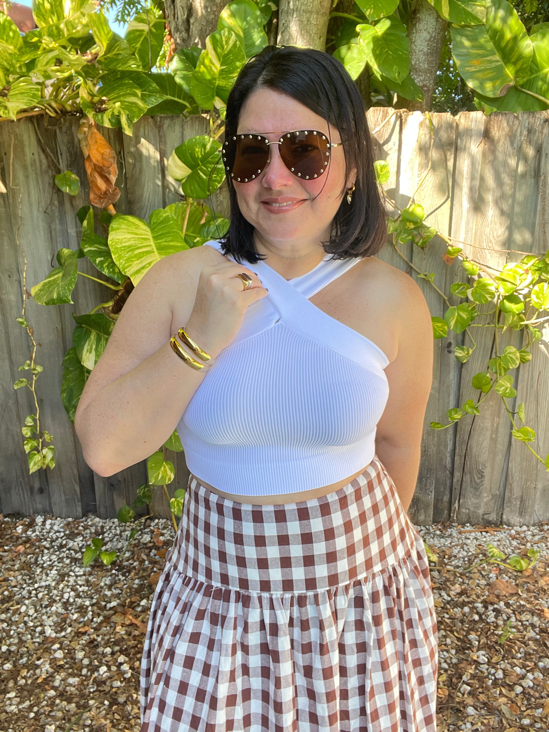 Kim Cross-Shoulder Basic Crop Top