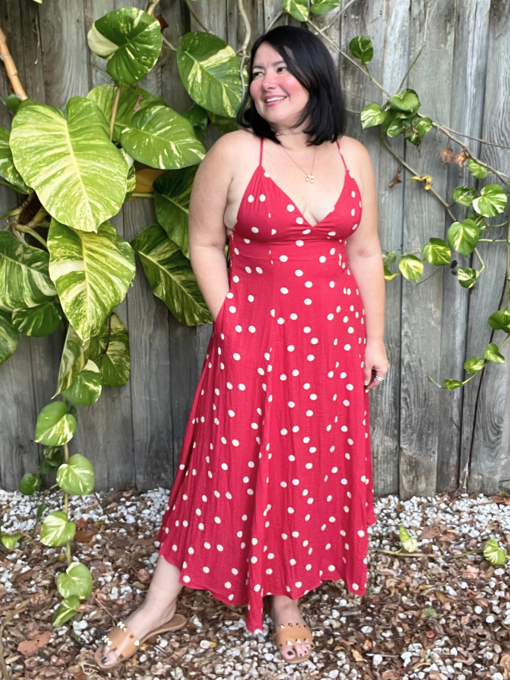 Red Charm Open Back Midi Dress