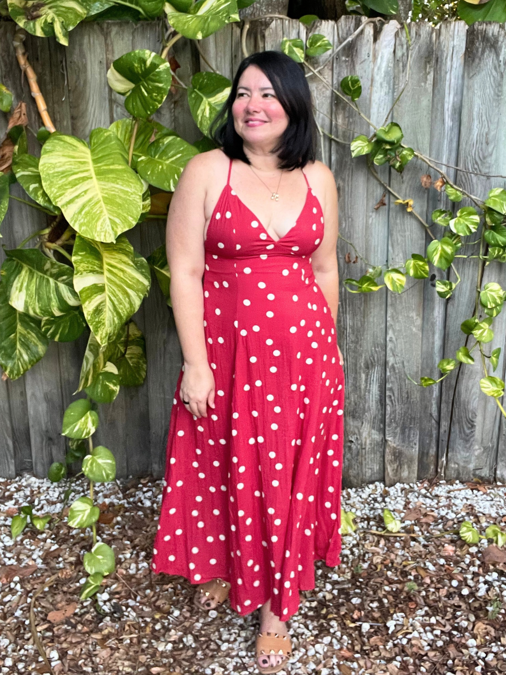 Red Charm Open Back Midi Dress