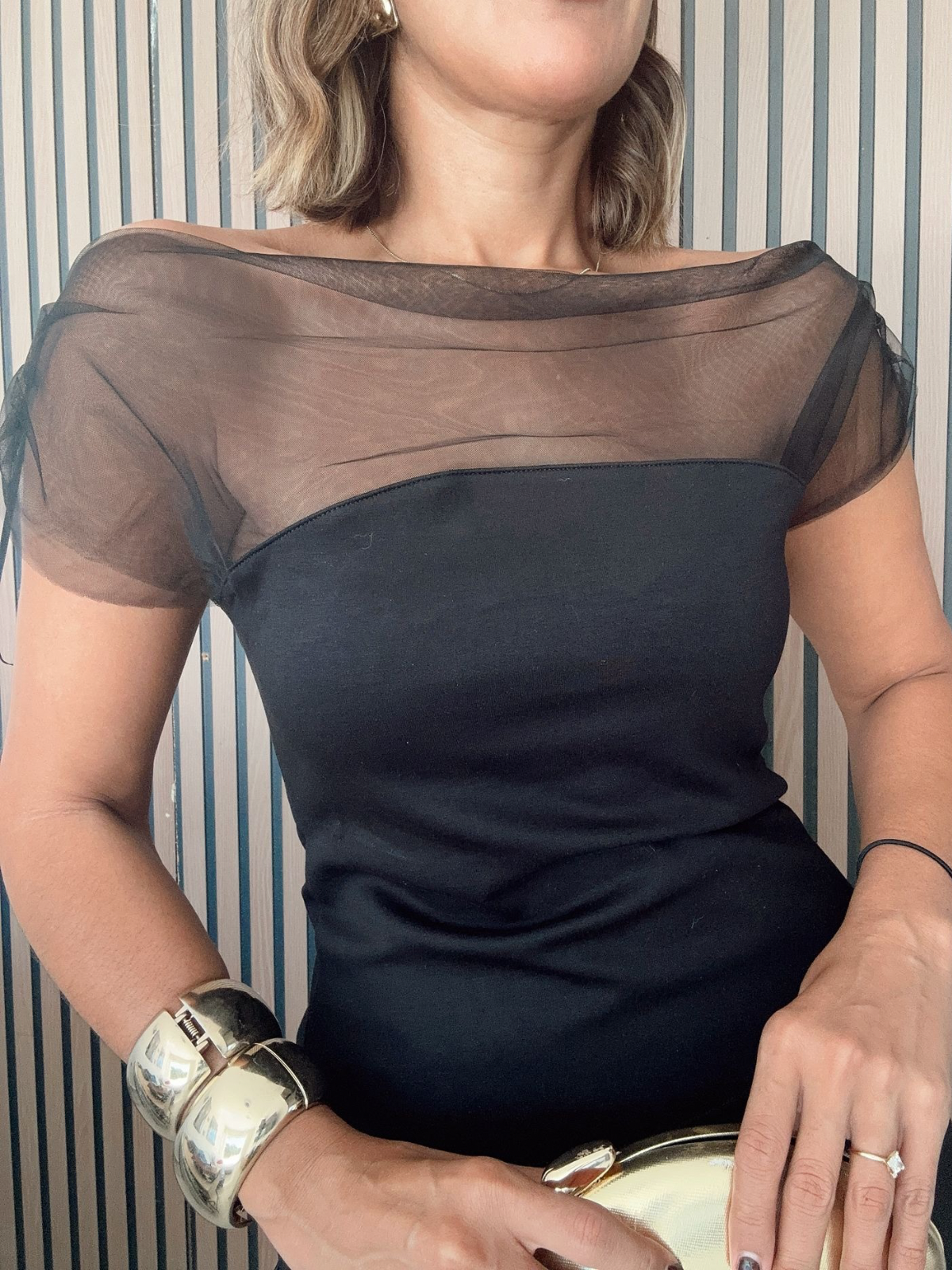 Mesh & Ponti Mix Drape Blouse