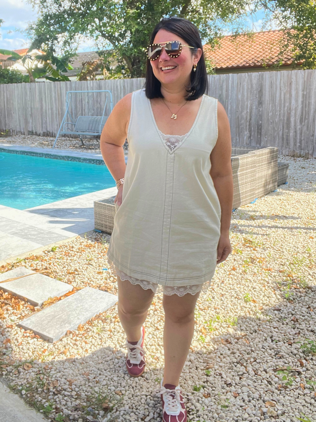 The Story of Denim and Lace Mini Dress