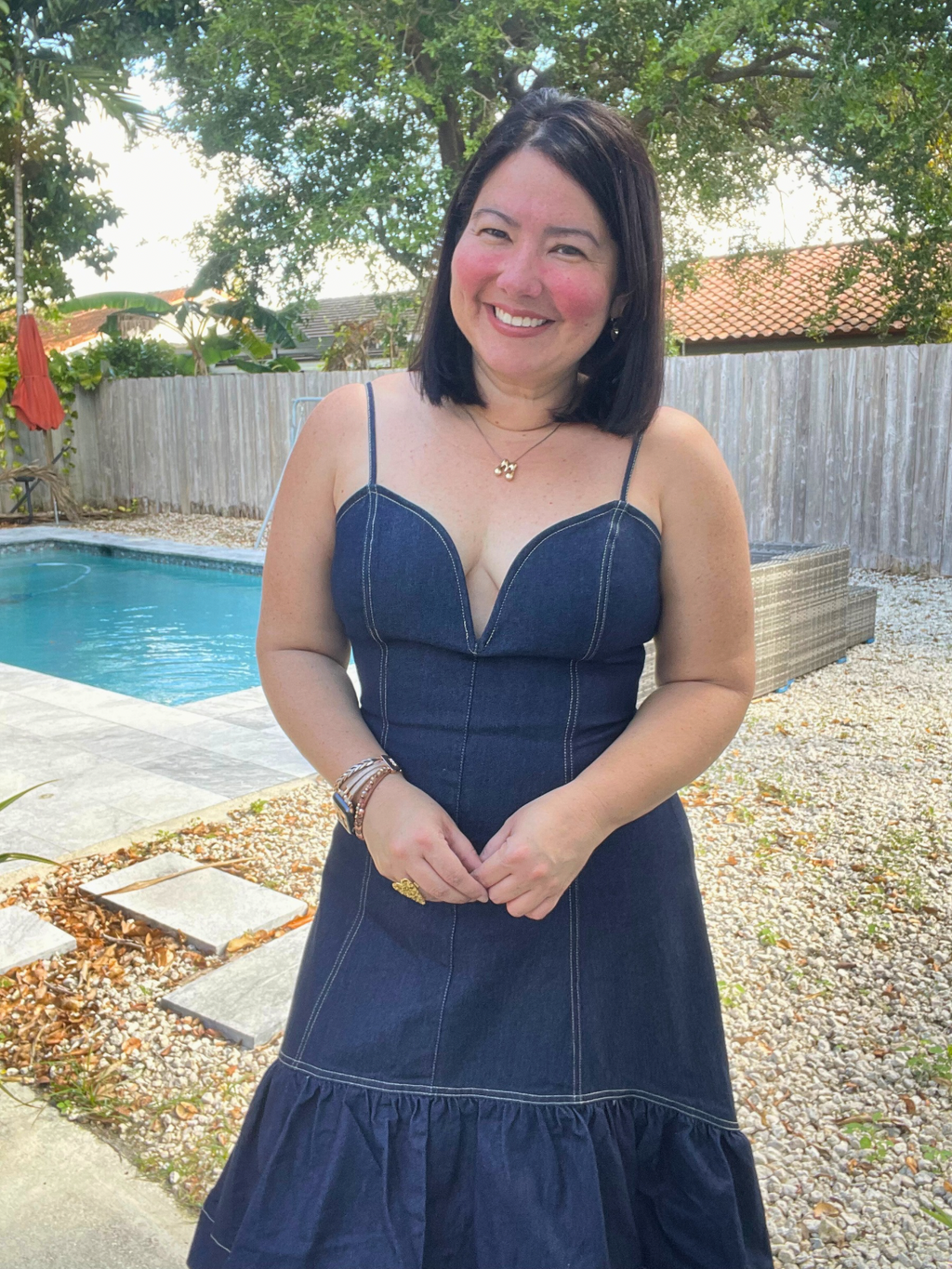 Ruffle Me Away Denim Dress