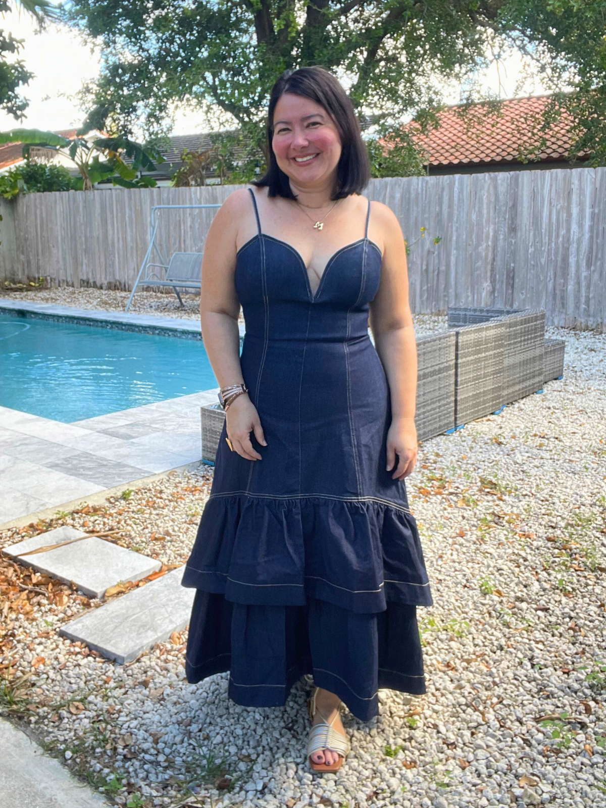 Ruffle Me Away Denim Dress