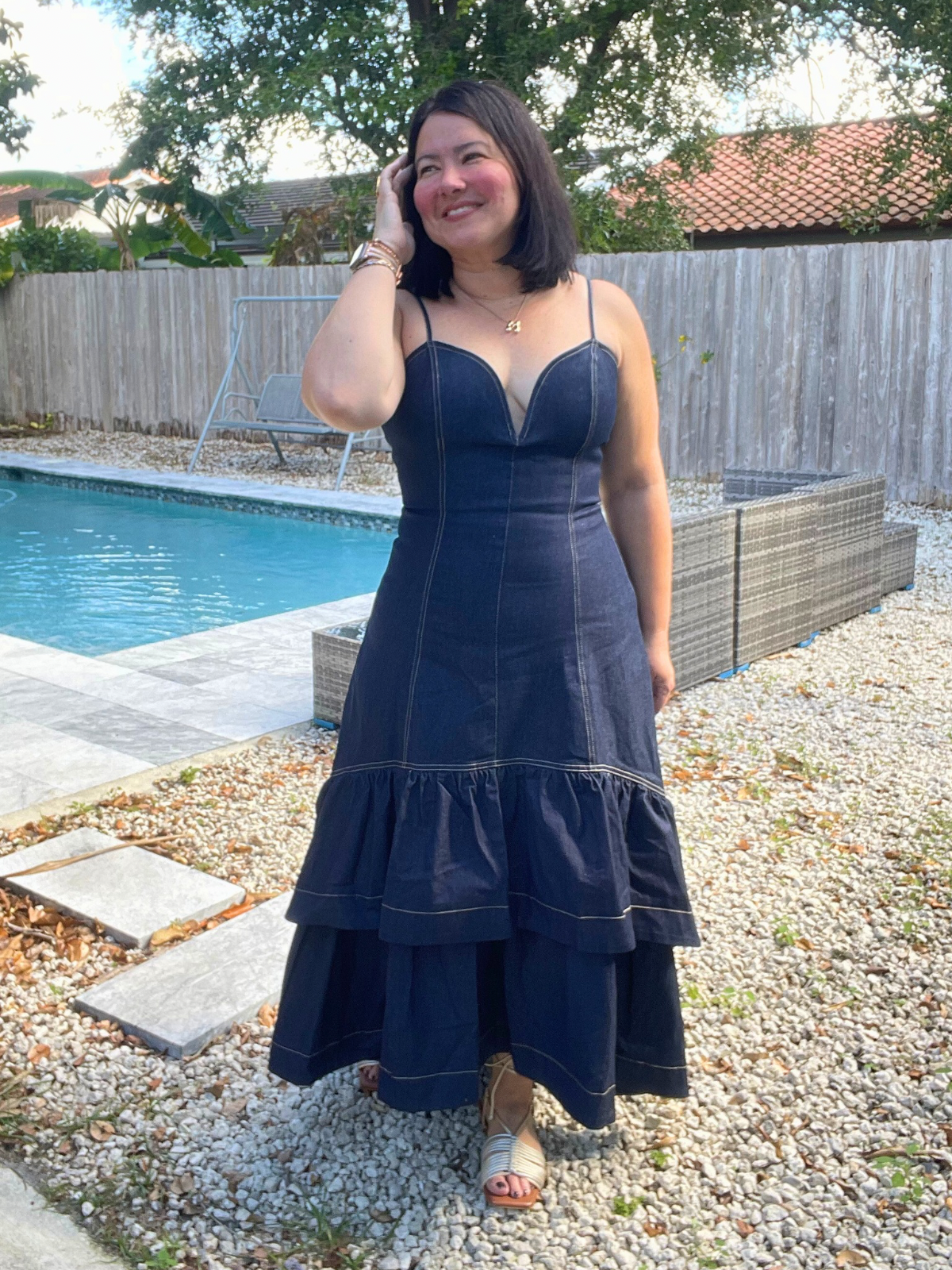 Ruffle Me Away Denim Dress