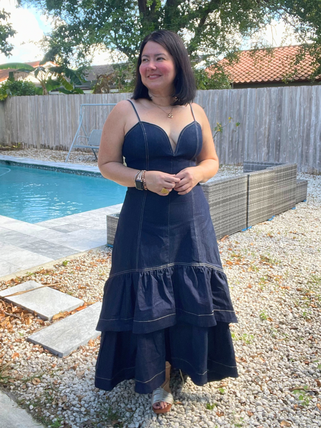 Ruffle Me Away Denim Dress