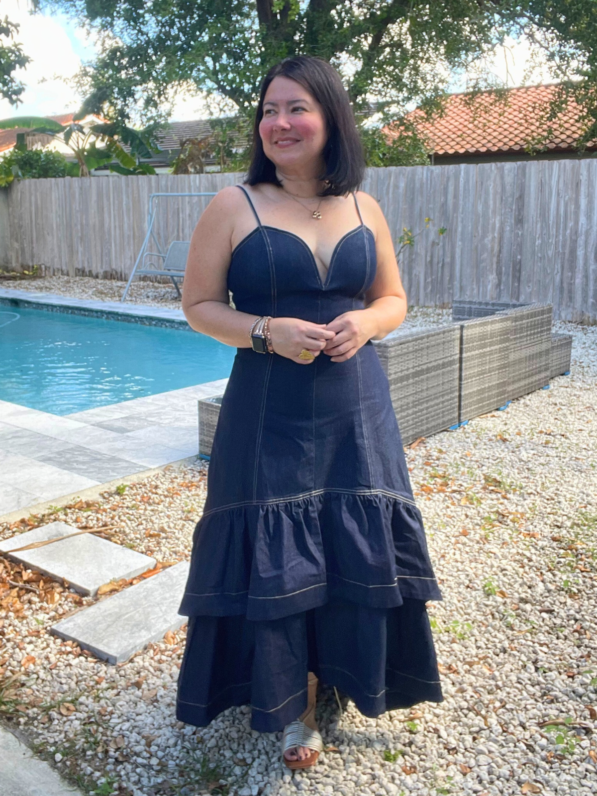 Ruffle Me Away Denim Dress